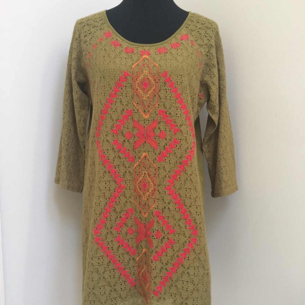 Uncle Frank Size L Green Lace Embroidered Dress